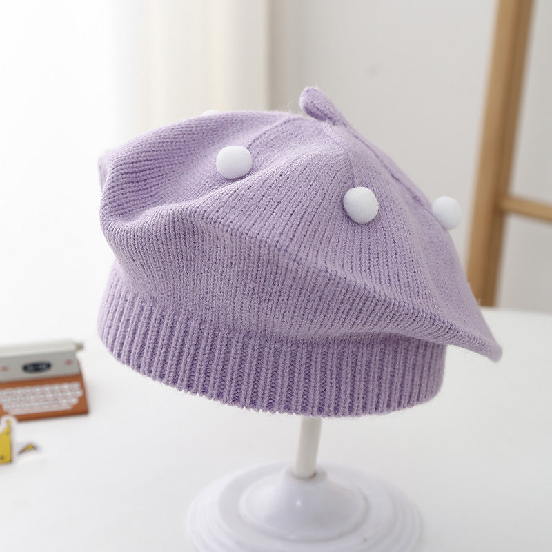 Spring and Autumn Korean Style Baby Boy and Girl Candy Color All-match Knitted Beret Children's Western Style Casual Wool Hat Paintler Hat