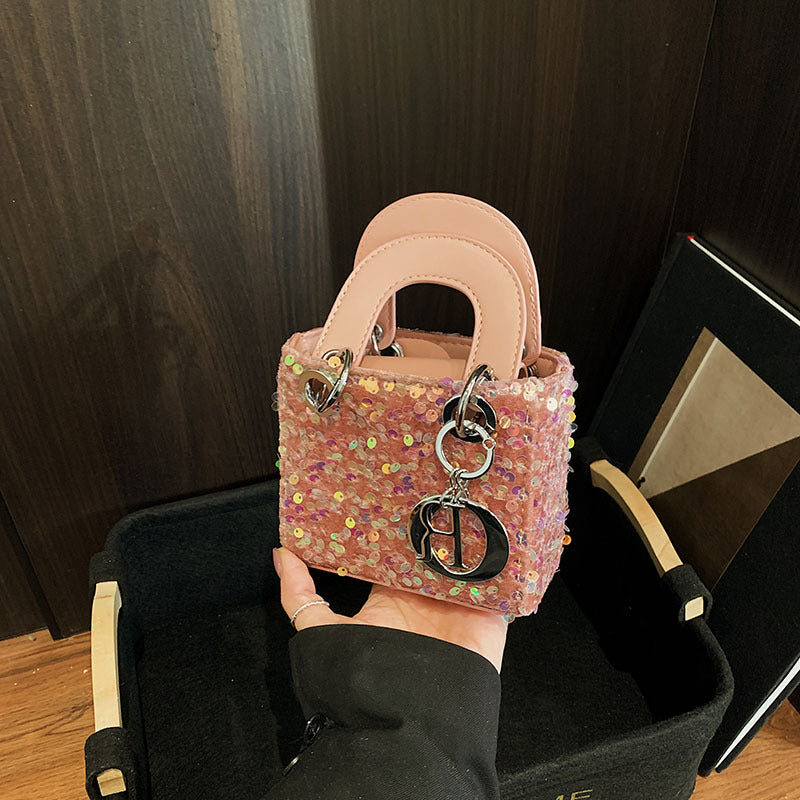 Mini Daffy Bag Girl's Princess Bag 25 Fashionable Ins Style Internet Celebrity High-end Sequins Fashion Lipstick Matching Bag