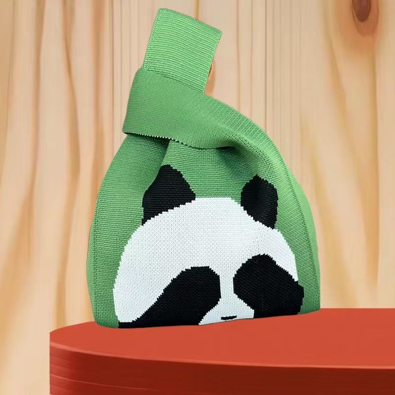 Panda New Knitted Bag Women's Handbag Wide Hand Gift Back Gift Bag Cute Panda Knitted Bag Hand Gift