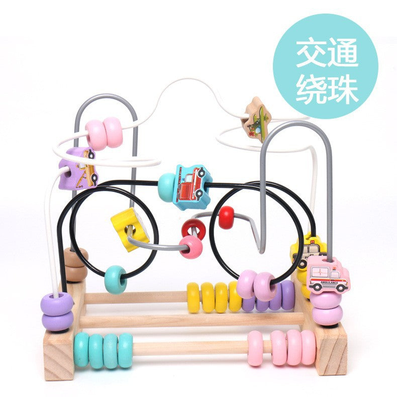 Children's Wooden Multi-Functional Threading Large Bead Color Recognition Early Education Building Blocks Matching Parent-Child Interactive Educational Toys