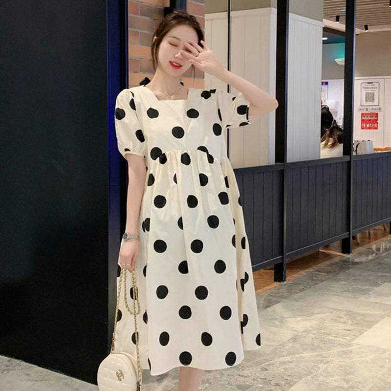 Maternity Summer dress Out Fashion High-end Sense Small Fresh Wave Dot Dress Loose Mid-length Summer Dress
