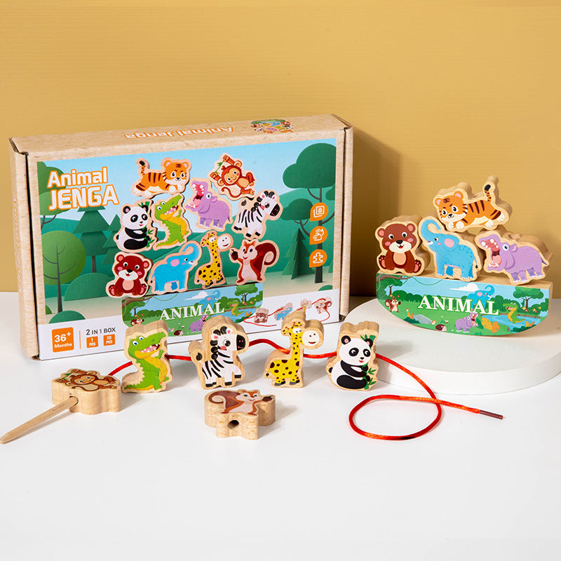 Beaded Balance Building Blocks Animal Traffic Fruits and Vegetables Rope Stacked High Children's Educational Early Education Wooden Toys