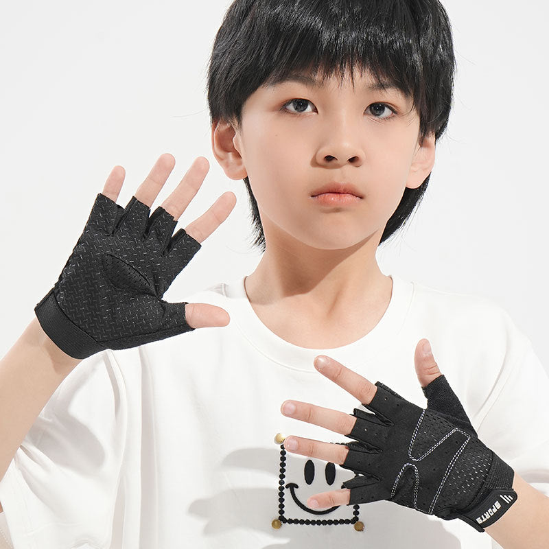 Children's Half Finger Gloves Summer Thin Sweat Absorbing Breathable Outdoor Riding Skateboard Fitness Roller Skating Non-slip Gloves