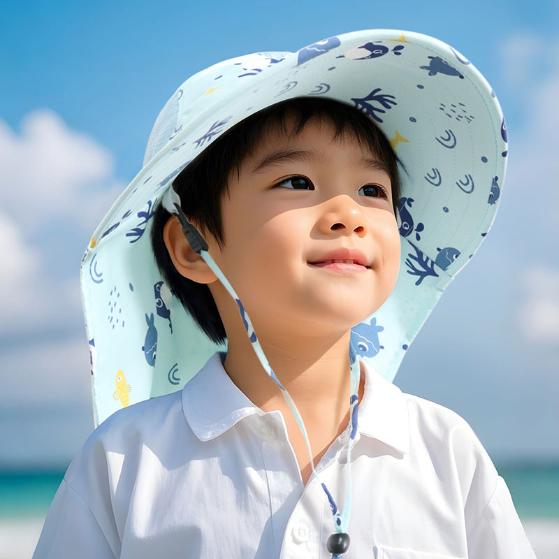 Children's Sunscreen Hat Summer Anti-UV Sun Hat for Boys Breathable Big Brim Girl's Fisherman Hat Sun Hat Thin