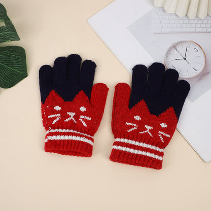 Winter Kidsren's Gloves Are Warm and Velvet to Prevent Cold. Primary School Students Write Boys and Girls Baby Sets Jacquard Gloves Kittens