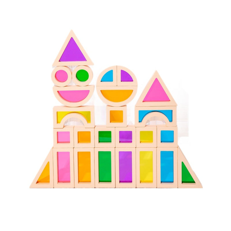Acrylic Transparent Color Light and Shadow Building Blocks Baby Creative Construction Early Education Educational Toys Children's Rainbow Building Blocks