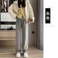 Maternity clothes 2024 autumn and winter New Korean style fashionable cashmere stripe fleece-lined thickened belly support wide-leg pants for pregnant women