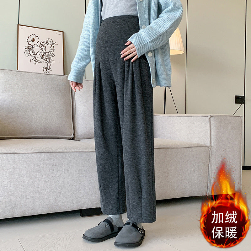 Pregnant Women's Pants Cropped Pants Sticky Rice Pants Autumn and Winter fleece-lined Thickened Loose All-match Wide-leg Pants Sagging Slimming Granny Pants