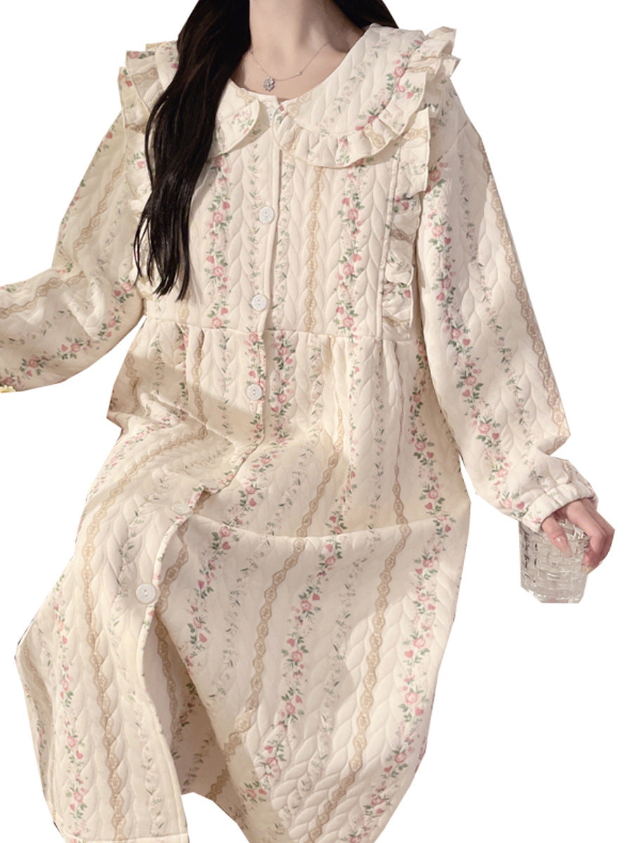 Lunar Clothing Spring and Autumn Air Cotton Thick Postpartum Breastfeeding dress Doll Collar Pregnant Women Pajamas for Outer Wear