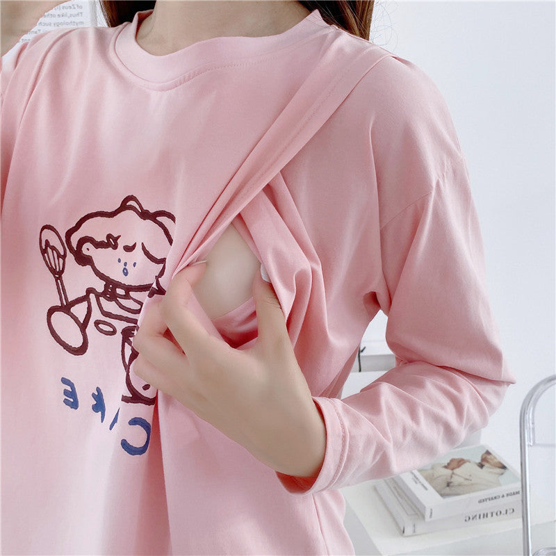 Maternity and nursing clothes autumn and winter postpartum wear long sleeve T-shirt fashion nursing clothes go out spring and autumn top