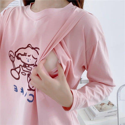 Maternity and nursing clothes autumn and winter postpartum wear long sleeve T-shirt fashion nursing clothes go out spring and autumn top
