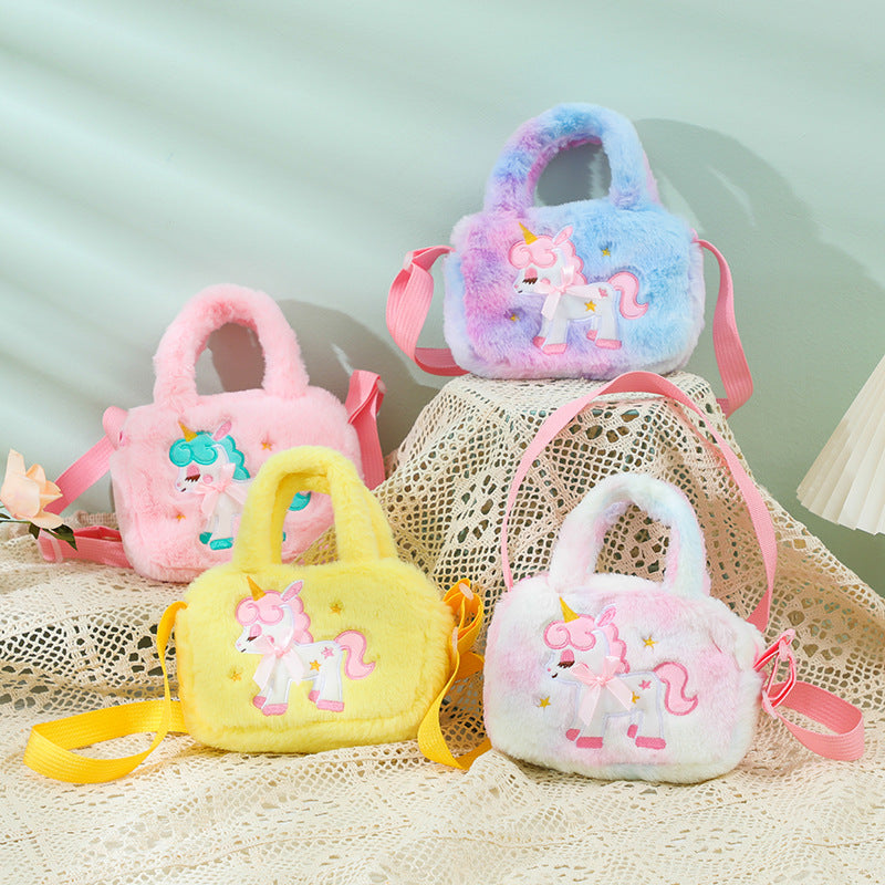 Back-To-School Unicorn Backpack, Children's Straw Bag, Plush Crossbody Bag, Toddler Handbag, Cute Crossbody Bag