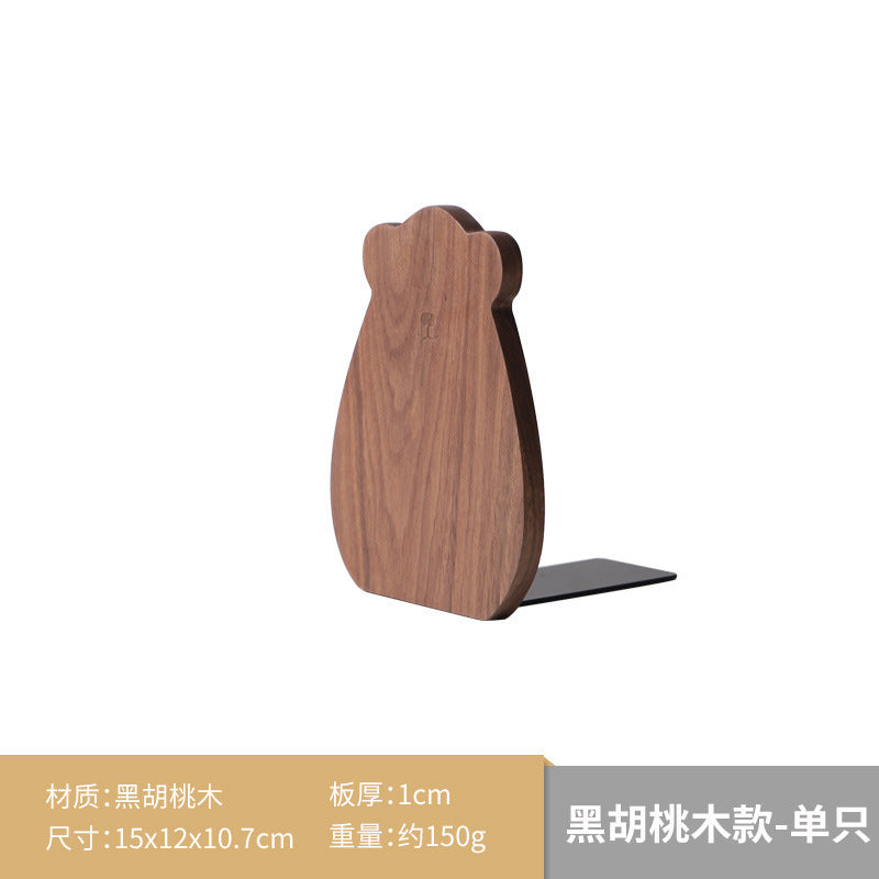 Japanese Style Simple Wooden Book Stand Creative Black Walnut Wood Thickened Bookshelf Bookend Student's Solid Wood Bookend Logo