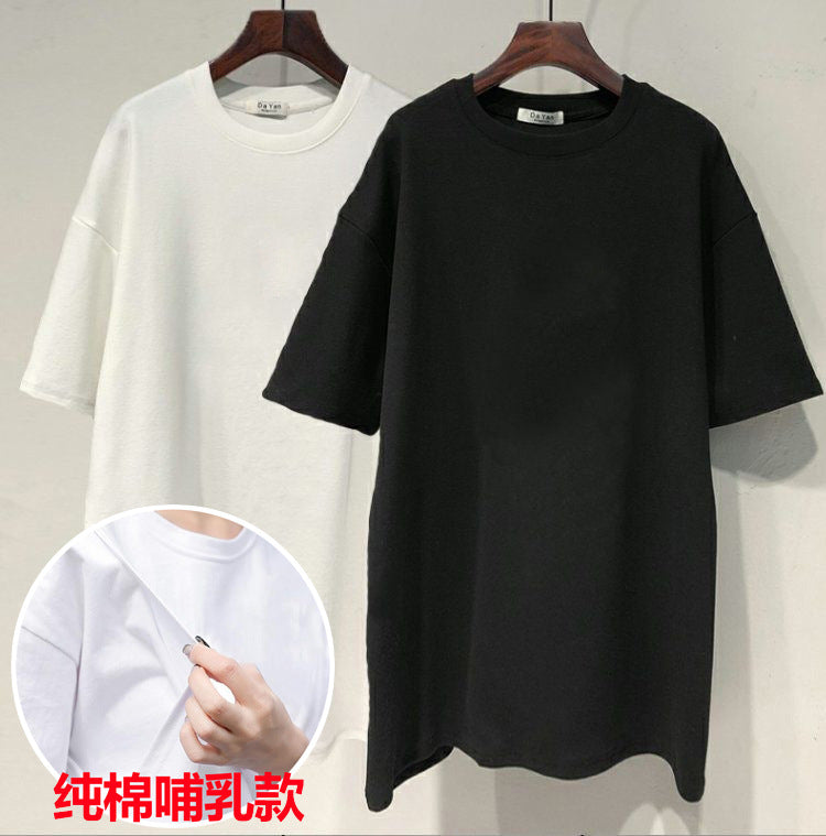 Pure Cotton Breastfeeding T-shirt Short-sleeved Maternity Dress Summer Loose Large Size Breastfeeding Top Breastfeeding Top Pregnant Women's Top