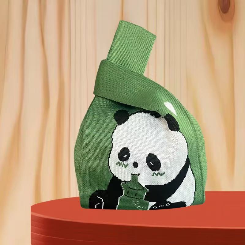 Panda New Knitted Bag Women's Handbag Wide Hand Gift Back Gift Bag Cute Panda Knitted Bag Hand Gift