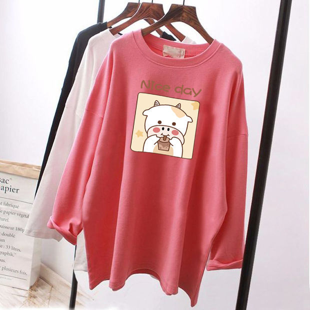 Pregnant Women's Autumn Cotton Top Mid-length Long-sleeved Loose Korean Fashion Trendy Mom's Pregnancy T-shirt Winter Base Shirt