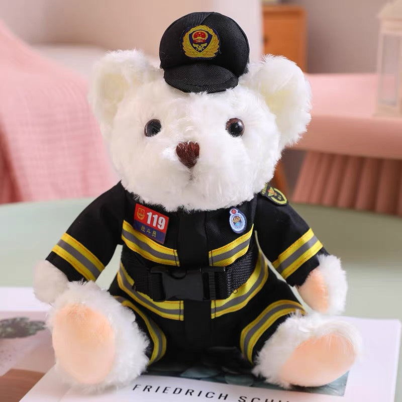 Police Bear Doll Traffic Police Bear Doll Uniform Fire Suit Teddy Bear Plush Toy Internet Red Bear Doll