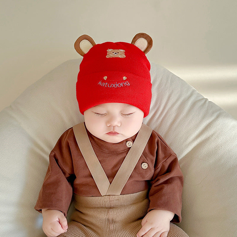 Katu Bear Infant Hat Spring & Fall 3-6-12 Months Male and Female Baby Pullover Hat Cotton 100-Day Sleeping Hat