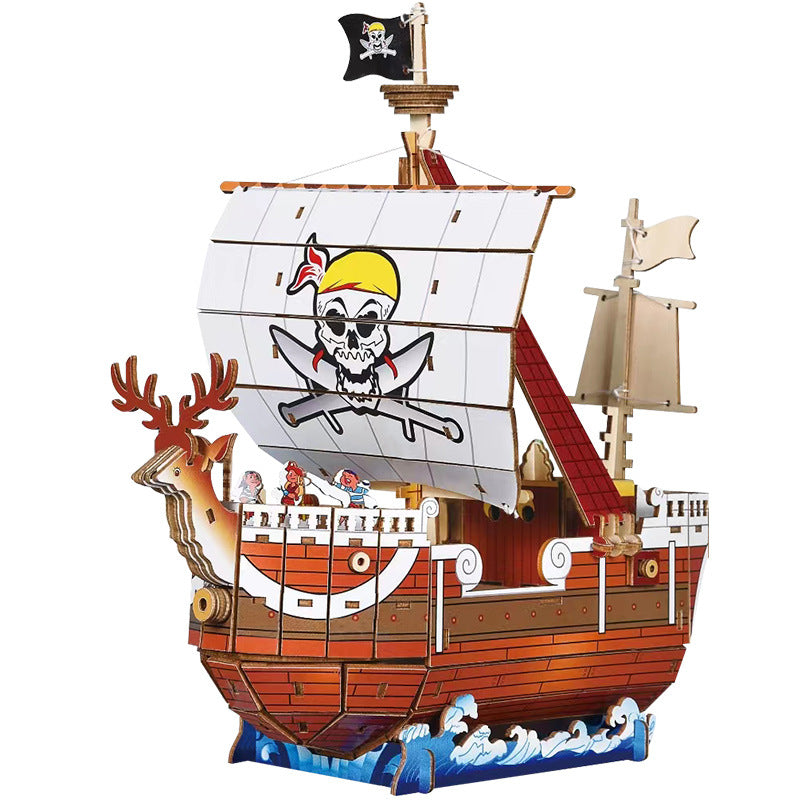 Wooden ship DIY assembled model 3d three-dimensional puzzle children's handmade wholesale entrepreneurship puzzle building blocks toys