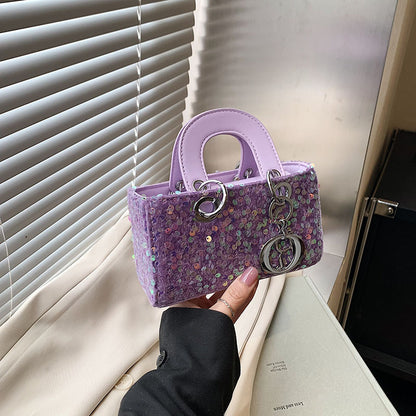 Mini Daffy Bag Girl's Princess Bag 25 Fashionable Ins Style Internet Celebrity High-end Sequins Fashion Lipstick Matching Bag