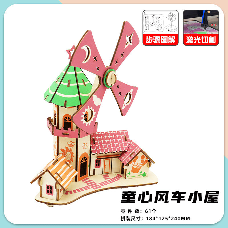 Name factory direct high-quality wood 3D three-dimensional puzzle Hummer cutting small house building Ferris wheel model
