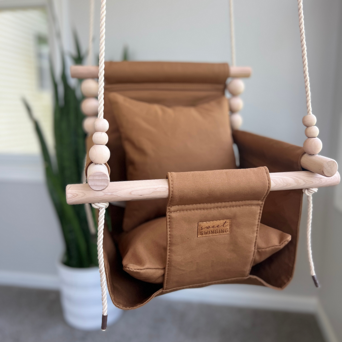Organic Cotton Indoor High Back Baby & Toddler Swing-Toffee
