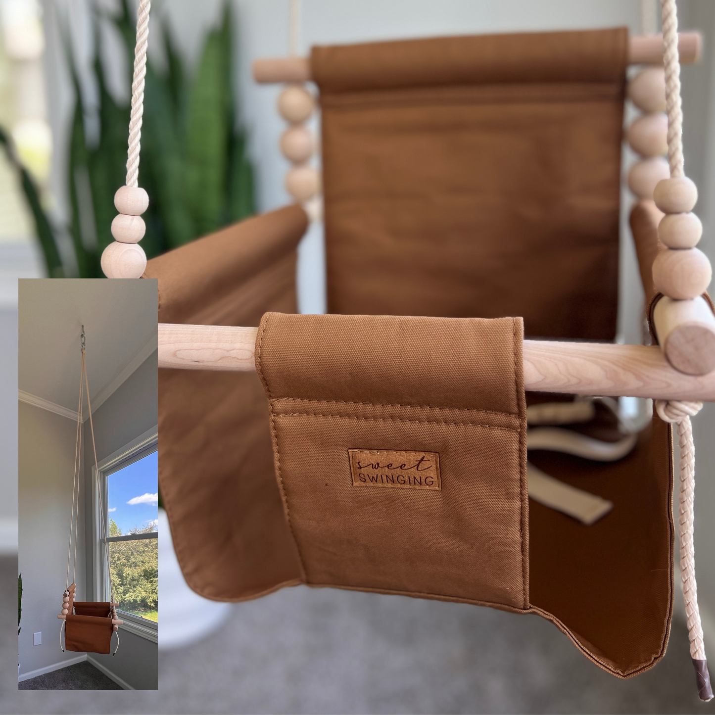 Organic Cotton Indoor High Back Baby & Toddler Swing-Toffee
