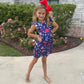 Patriotic Girls Dress with Star Graphics and Ruffle Sleeves