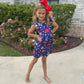 Patriotic Girls Dress with Star Graphics and Ruffle Sleeves