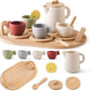 Personalized Kids’ Wooden Tea Set – 14-Piece Pretend Play Set with Engraved Bamboo Tray – Montessori-Inspired Toy for Toddlers & Children