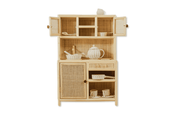 Montessori-Style Rattan Play Kitchen | Natural Pretend Play Station with Storage