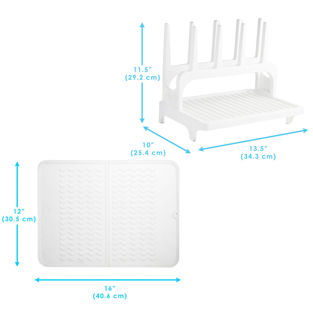 PopYum Glacier White Drying Rack from 100% Recycled Bottles with Silicone Drying Mat, countertop for Baby Bottles, Plastic Bags, Cups, Compact