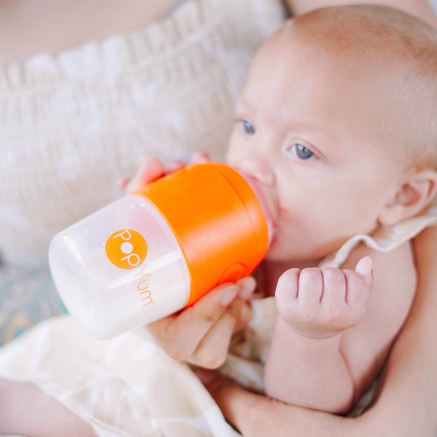 PopYum 5oz Anti-Colic Baby Bottle for Breast and Formula Feeding, Orange, #1 Slow Flow Nipple