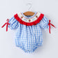 Rylee Faith Designs - Baby Girls Summer Strawberry Bow Embroidered Smocked Romper