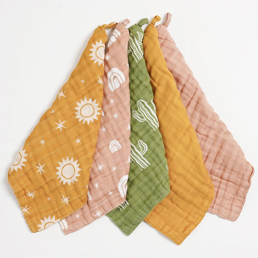 Kangobaby #My Soft Life# New 5pcs Pack Bamboo Cotton Breathable Baby Muslin Towel Newborn Burp Cloth