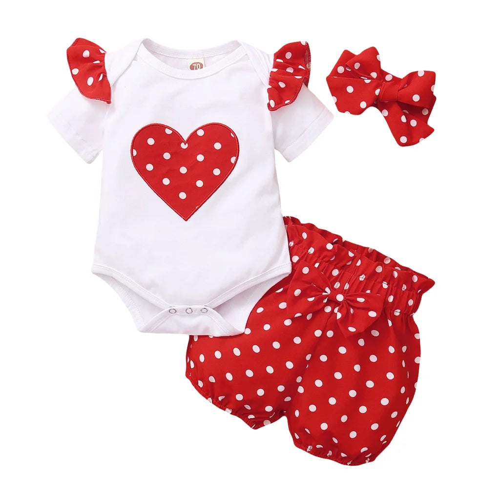 0-18 Months Newborn Baby Girl Cute Polka Dot Summer Outfit Set Short Sleeve Bodysuit+Pants+Headband Toddler Girls Clothing