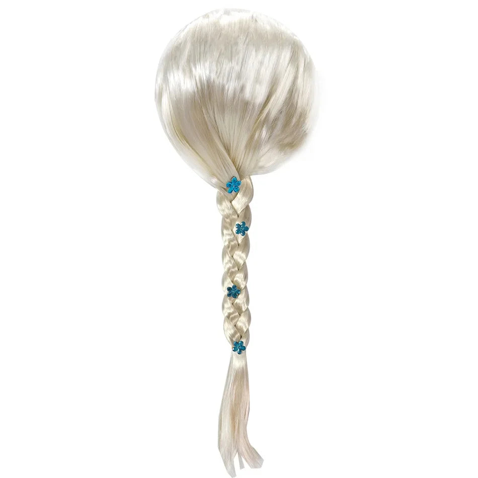 Girl Princess Elsa Anna Wig Kid Halloween Party Carnival Disguised Belle Wednesday Mermaid Rapunzel Aurora Snow White Ariel Hair