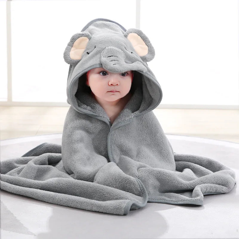 Baby Bath Towel Children's Bathrobe Newborn Baby Cartoon Blanket Super Soft Absorbent Hooded Hug Quilt80x80cm