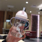 Kids Water Bottle 350ml Leak Proof Sippy Cup with Gravity Ball Straw Wide Mouth for Toddler Baby Cup Auto-Sealing Straw Cup