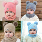 2pcs Winter Baby Hat Scarf Set Toddler Girl Boy Cap Knitted Beanie Fur Ball Cartoon Bear Snow Outfit Infant Accessories