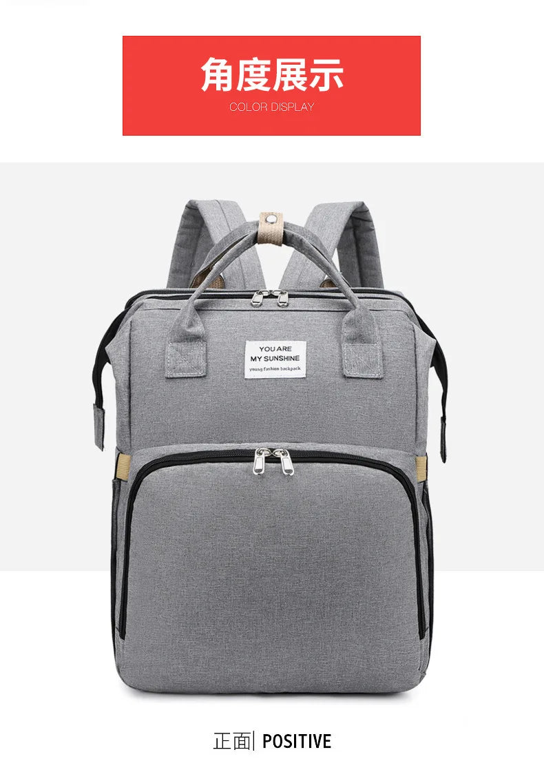 Fashionable Folding Baby Crib Mother and Baby Bag Large Capacity Hand-held Bottle Diaper Backpack Mother and Mommy Bag