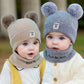 2pcs Winter Baby Hat Scarf Set Toddler Girl Boy Cap Knitted Beanie Fur Ball Cartoon Bear Snow Outfit Infant Accessories