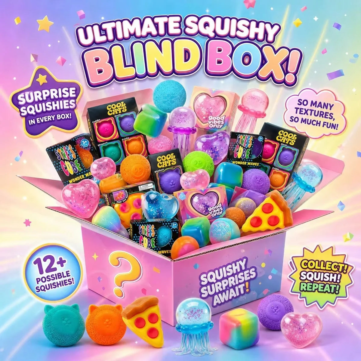 Squishy Mystery Box , Slow Rising Fidget Toys Set, Stress Relief Sensory Squeeze Toy, Anti-Anxiety Gift for Kids Adults