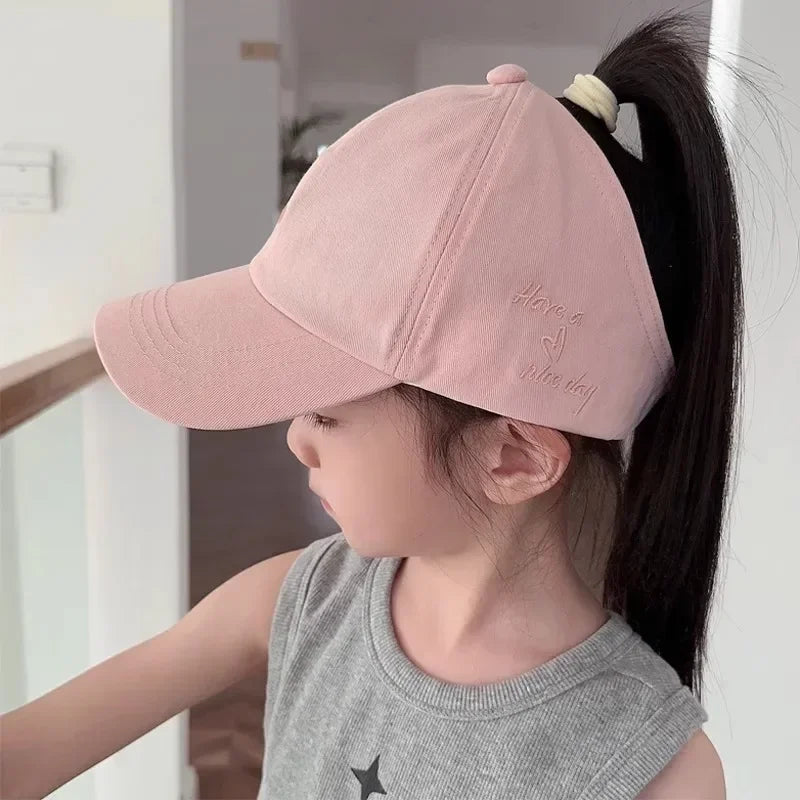 Embroidery Love Heart Baseball Cap Empty Tail Design Adjustable Strap Children Sun Hat UV Protection Amagi