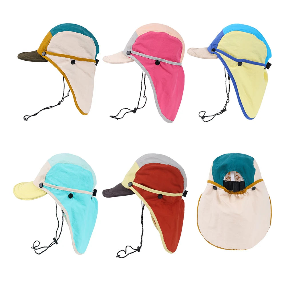 New Summer Toddler Sun Hat with Shawl Soft Brim Baby Sun Hat Outdoor Activities Cap for 3-8Y Boys Girls Beach UV Protection Hat