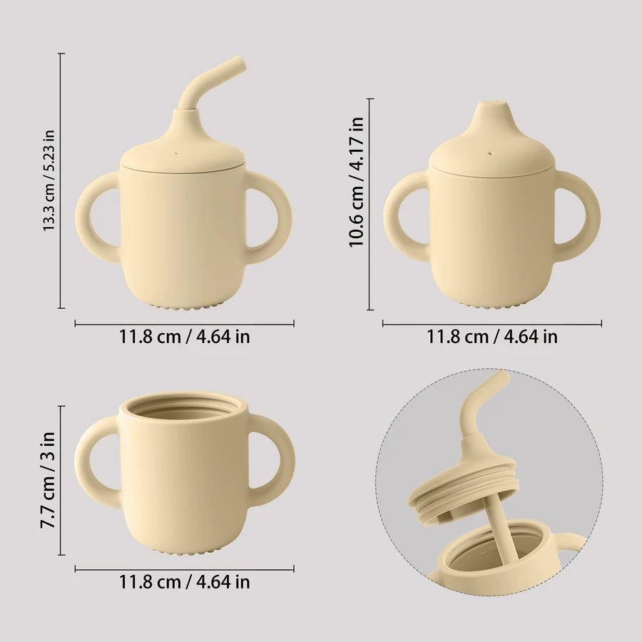 1PCS Two Lids Baby Silicone Straw Cup BPA Free Portable Storage Snack Container Feeding Cup Kids Learning Drink Cup Baby Stuff