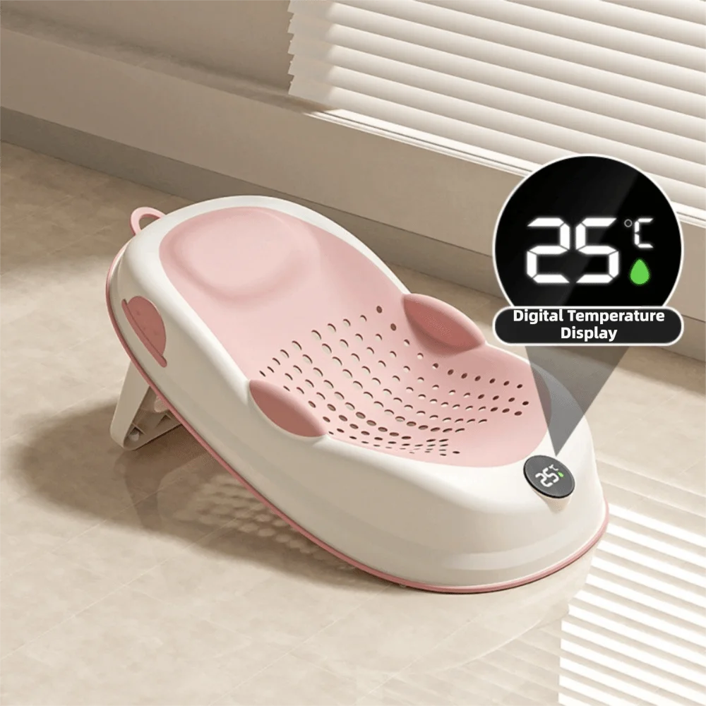 Baby Safety Temperature Sensing Bath Seat Mat Mesh Material Portable Baby Bath Net Easy to Use Comfortable Bath Rack Infant Care