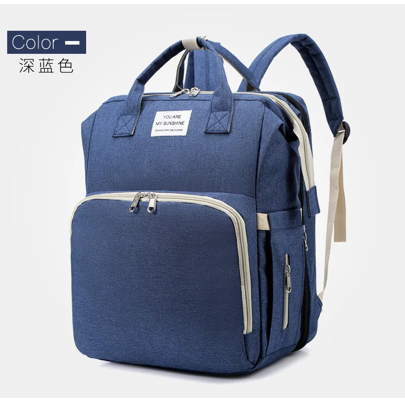 Fashionable Folding Baby Crib Mother and Baby Bag Large Capacity Hand-held Bottle Diaper Backpack Mother and Mommy Bag