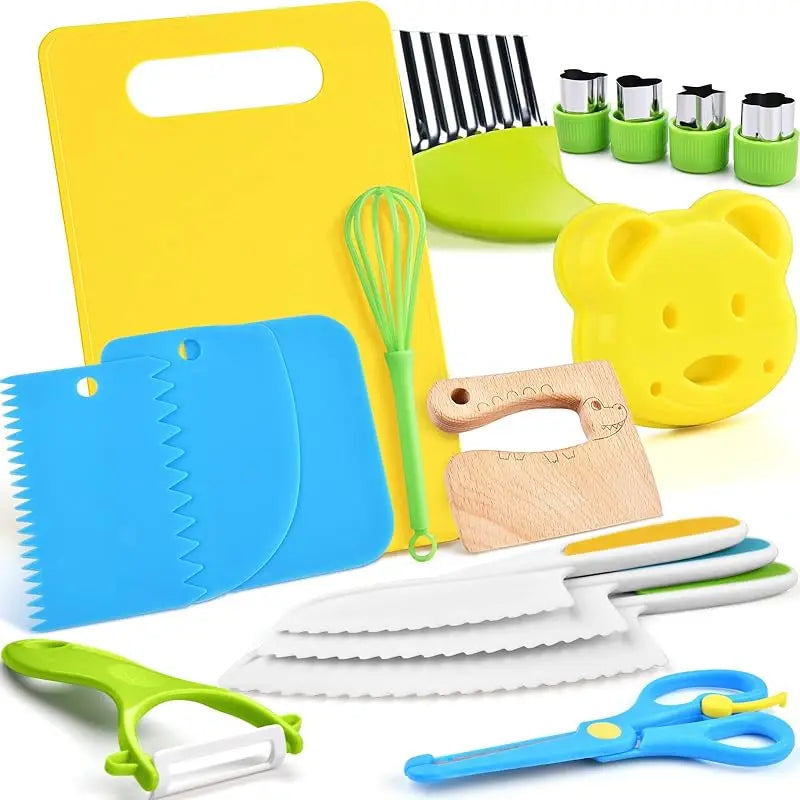 13Pcs Montessori Kitchen Tools Set Cookware Baking Toy Kids Safe Knifes With Cutting Board for Toddlers Real Cooking Accessories