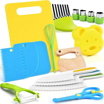 13Pcs Montessori Kitchen Tools Set Cookware Baking Toy Kids Safe Knifes With Cutting Board for Toddlers Real Cooking Accessories